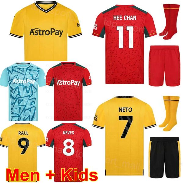 Мужские футбольные майки Kids Club Team Wolves 2023 2024, комплект 11 HEE-CHAN 7 NETO 12 CUNHA 23 KILMAN 22 SEMEDO 5 LEMINA 15 DAWSON 8 GOMES 3 AIT-NOURI Комплекты футбольных футболок Униформа