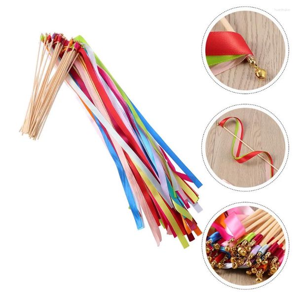 Decoração de festa 20pcs varinha de fita com pano de sino madeira fada streamer de casamento para favores de celebração de feriado (