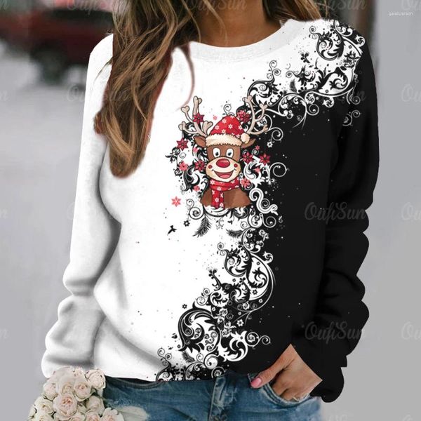 Frauen T-Shirts Weihnachten Elch Grafik Baumwolle T-shirt Für Frauen Herbst O Hals Übergroßen Pullover Tops Weibliche Harajuku Casual Langarm