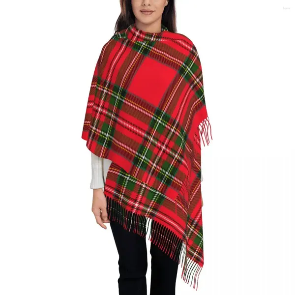 Schals Damen-Quastenschal, Weihnachten, kariert, kariert, groß, Winter-Herbst-Schal, Wickeltuch, Stewart-Tartan, Rot, Grün, Geschenke, Kaschmir