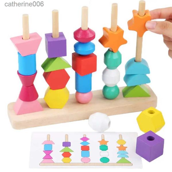 Andere Spielzeuge Montessori Holzspielzeug Farbform passendes Puzzlespiel Bunte Perlen Kognition Frühes Lernspielzeug für Kinder Kinder GeschenkL231025