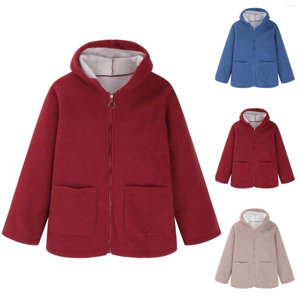 Giacche da donna Cardigan con cerniera con cappuccio Cappotto in pile casual sfocato con tasche Giacca da trekking da donna