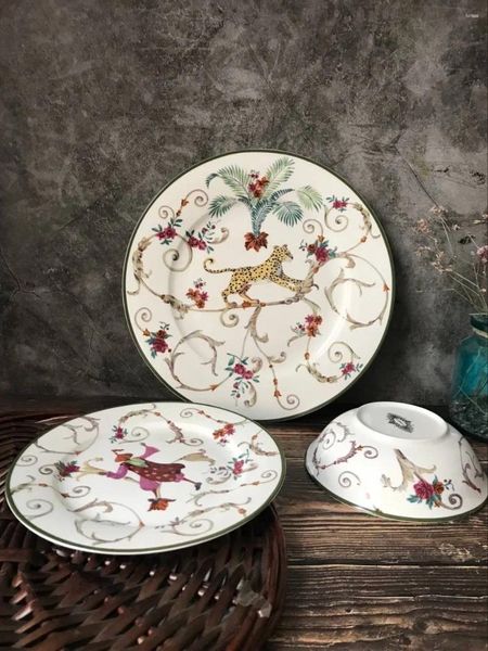 Teller Amerikanischer exotischer Speiseteller mit Leopardenmuster Home Western Tableware Steak flache dekorative Schüssel