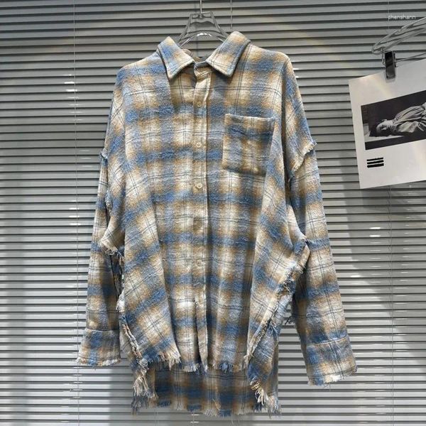 Frauen Blusen BORVEMAYS Plaid Kontrast Farben Casual Lose Shirt Frauen Herbst 2023 einreiher Langarm WZ5984