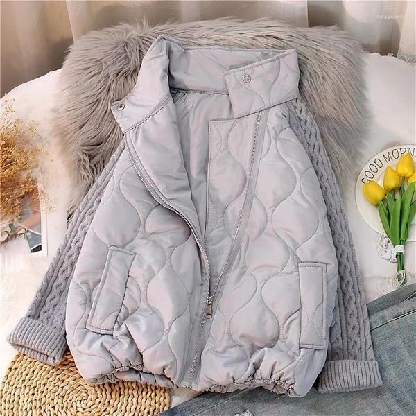 Damengrabenmäntel 2023 Frauenmantel Winterjacke Pullover Lose Koreanische Chic Tops Strickjacke Fleece Patchwork Gestrickte Dicke