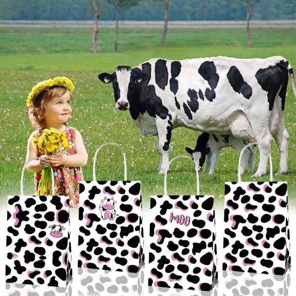 Подарочная упаковка BD125 12 шт., бумажная сумка на день рождения, крафт-сумки, сумки с принтом коровы, черные, розовые аксессуары на тему животных