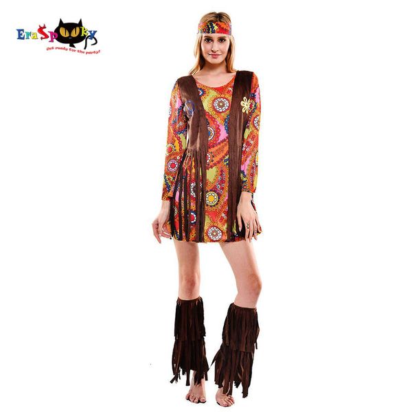 cosplay Eraspooky anni '60 e '70 Peace and Love Retro Hippies Cosplay Costume di Halloween per donne Abito da discoteca floreale Fascia per capelli Carnevale Outfitcosplay