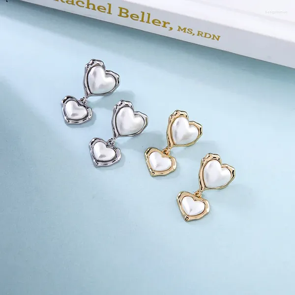 Pendientes colgantes BALANBIU Diseño contratado Color oro blanco Aleación Corazones Gota para mujer Moda Accesorios de joyería de dos tonos al por mayor