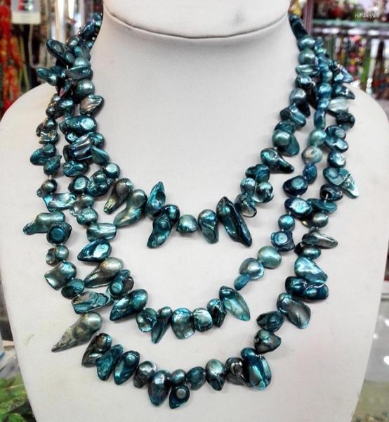 Комплект ожерелья и сережек, женские ювелирные изделия, 50 дюймов, 6-16 мм, ярко-синяя жемчужная игла, белые серьги-гвоздики в стиле барокко, настоящая пресная вода