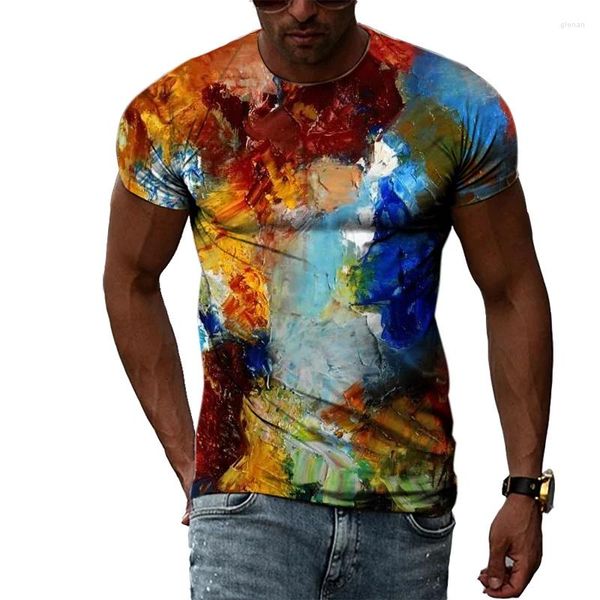 Homens camisetas Moda Personalidade Graffiti Impressão 3D Homens T-shirt Verão Casual Criativo Hip Hop Harajuku Tendência O-pescoço Manga Curta Tees