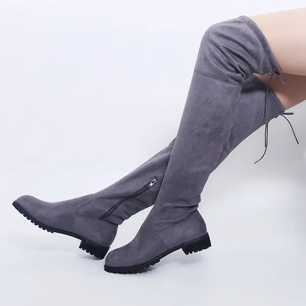 Botas moda longo inverno mulheres 2023 sexy sobre o joelho outono sapatos baixos saltos camurça coxa alta senhoras