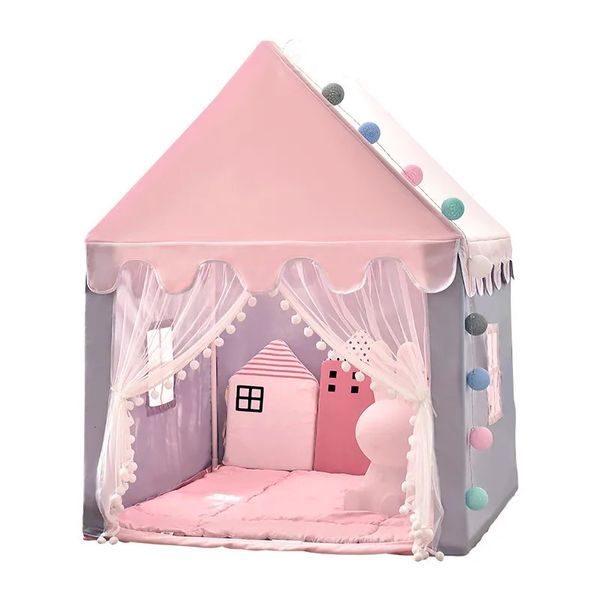 Spielzeugzelte 1,35 m großes tragbares Kinderspielzeugzelt Wigwam faltbare Kinderzelte Tipi Babyspielhaus Mädchen rosa Prinzessin Schloss Kinderzimmer Dekor 231023