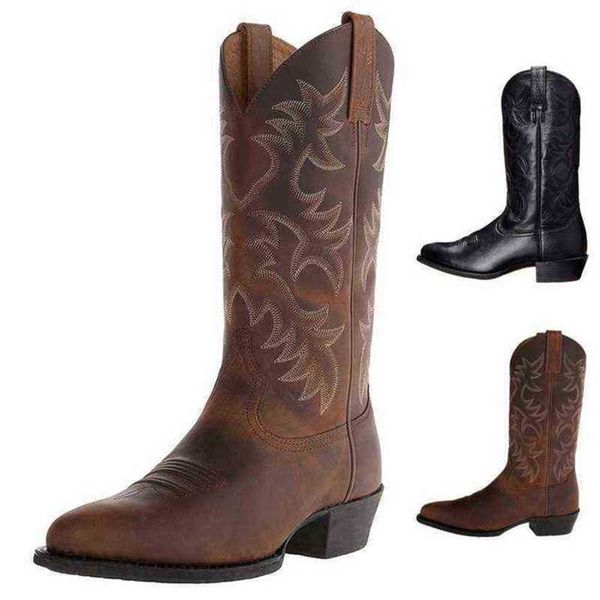 Stiefel Qualität Hohe bestickte Retro-Ärmel Männer und Frauen Wide-headed Western Cowboy 220805