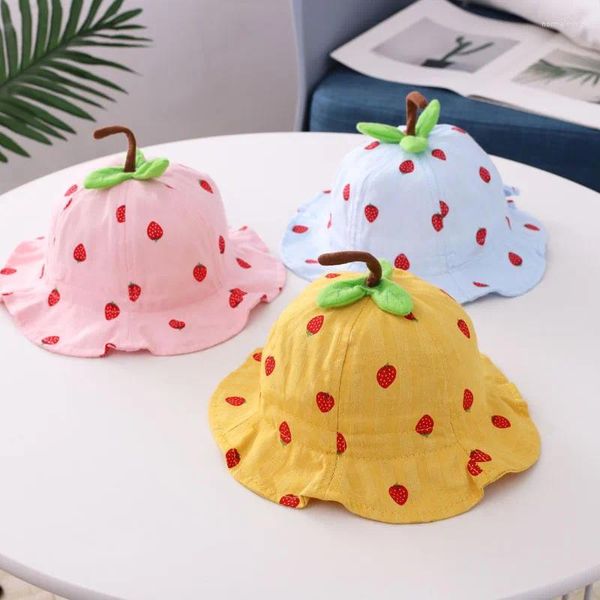 Berretti carino fragola estate bella bambino cappello a secchiello bambino all'aperto berretti rotondi ragazzo ragazza cappelli da sole per bambini 6 mesi - 3 anni regalo