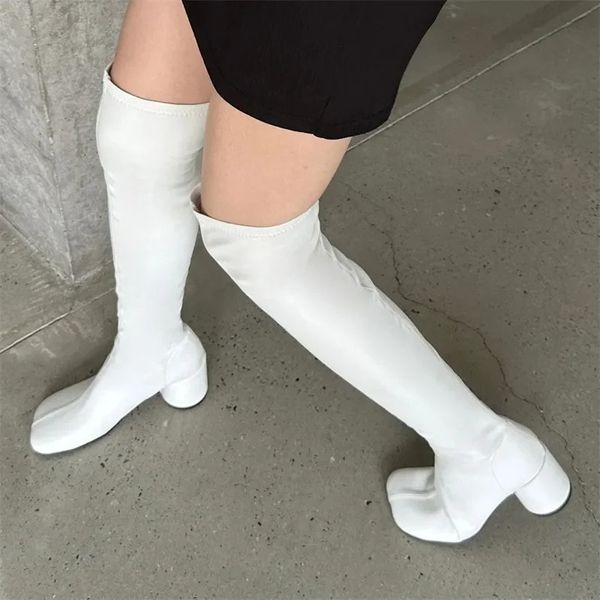 Bot bayanlar overthenee modern çorap zarif kare ayak parmağı sonbahar uzun streç kadın yuvarlak topuklu ayakkabı kadınlar için pompalar 231023