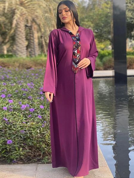 Abbigliamento etnico Frangia Djellaba Dubai Raso spesso Donna musulmana Abaya Abito lungo arabo Festa serale Banchetto Jelaba Ramadan Eid Kaftan Islam