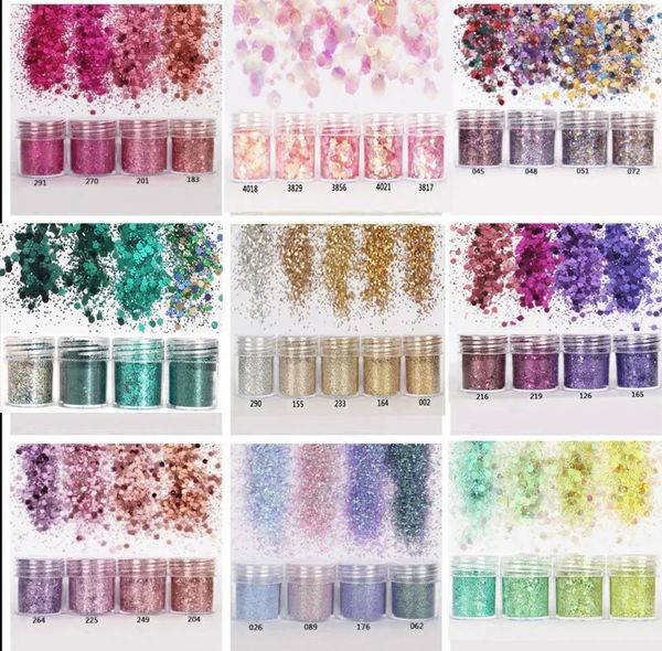 Polveri acriliche Liquidi 4 pezzi set 4 set di colori X10ML mix Polvere glitter per nail art 0,2 mm 1 mm 2 mm glitter Decorazione nail art 3D Per la decorazione nail art 45 231024