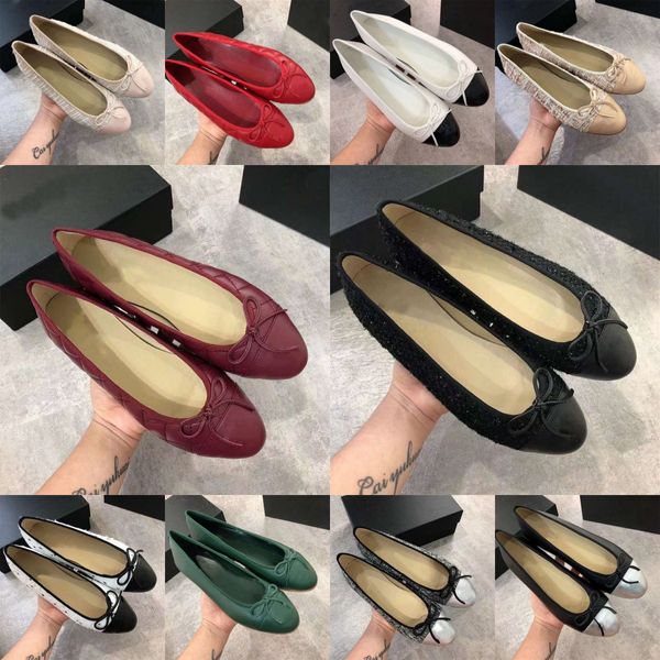 Designer-Absatzschuhe, Pariser Luxus-Loafer, Schuhe für Damen mit runder Zehenpartie, gesteppte schwarze Ballerinas aus echtem Leder für Damen, Ballerinas von Channel Designer