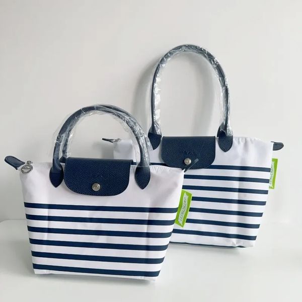 Birkinbagbags Ladies Snocchi di casco Bagna Navy Blue Stripe Spalla Affermazione per pendolare per pendolare Borse pieghevole Waterproof Oxford Storage Borse Women Girls Travel Shoppin