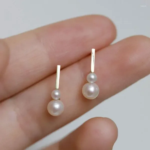 Orecchini con perno Silvology Vera perla in argento sterling 925 Gourdstud per le donne Forma a L Dolce anti-allergia Piccoli gioielli dormienti