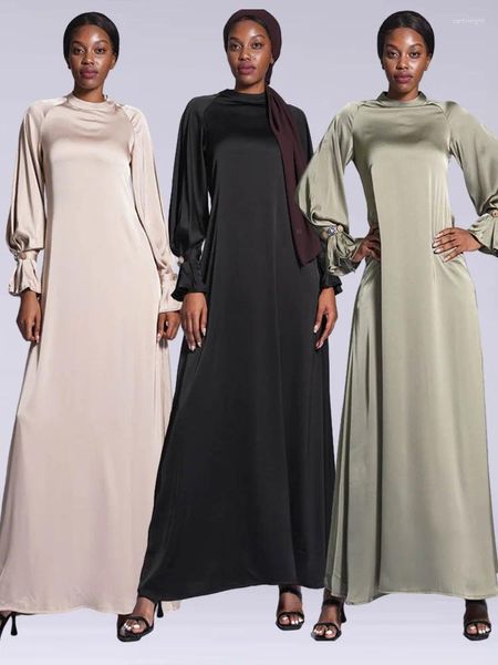 Этническая одежда Ид Мусульманские женщины 2023 Атласное однотонное платье Абая Вечерние платья с длинными рукавами Дубай Арабский Турция Рамадан Абая кафтан Элегантный
