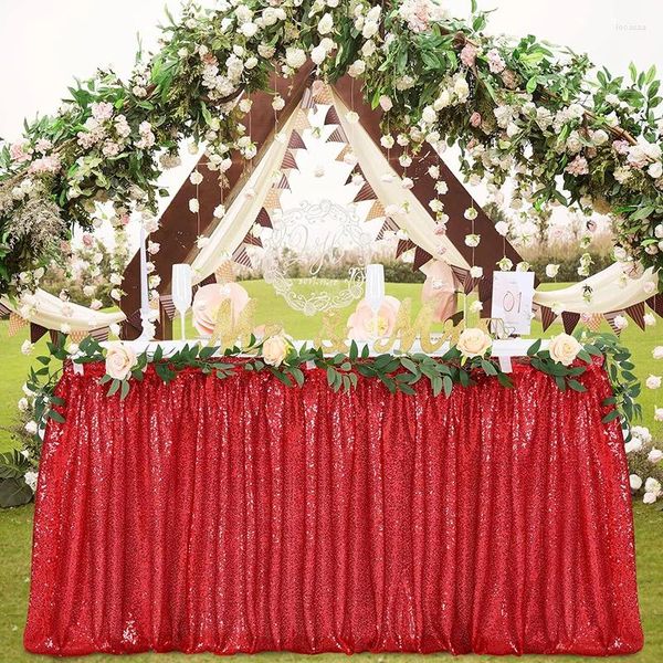 Tischrock, 4,6 m, rote Pailletten, rechteckig, quadratisch, rund, Glitzer-Tischdecke für Hochzeit, Party, Abendessen, Babyparty, Weihnachtsdekoration