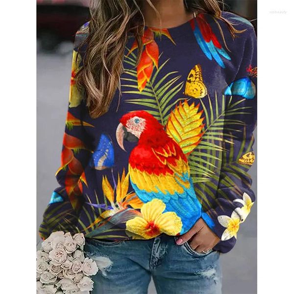 Felpe con cappuccio da donna Felpe moda Parrot Floral Flamingo Stampa 3D Donna Streetwear Pullover a maniche lunghe Top Y2k Felpa con cappuccio Abbigliamento donna