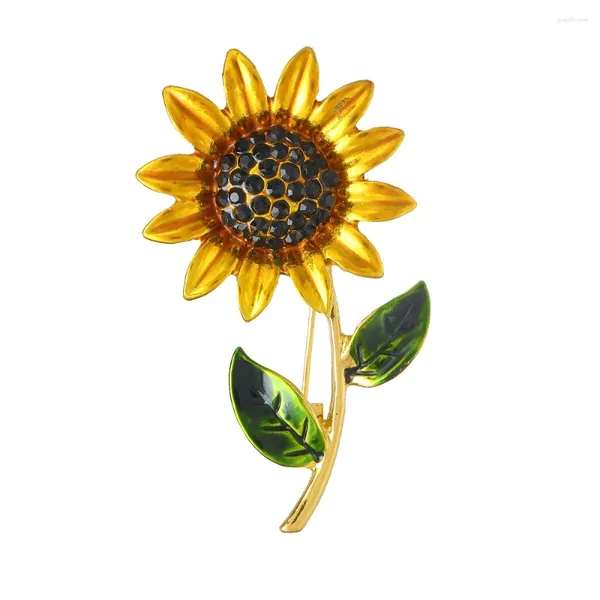 Broschen 2023 Modeschmuck Vintage Acryl Sonnenblume Brosche Charm Kristall für Damen Kragen Zubehör