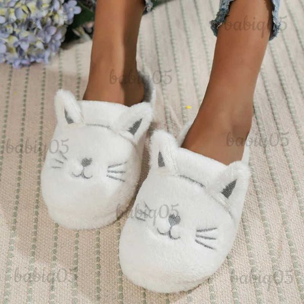 Chinelos 2023 inverno chinelos de pele macia mulheres gato bonito sapatos femininos desenhos animados animais flip flops casa interior chinelos quentes sapatos de pelúcia t231024