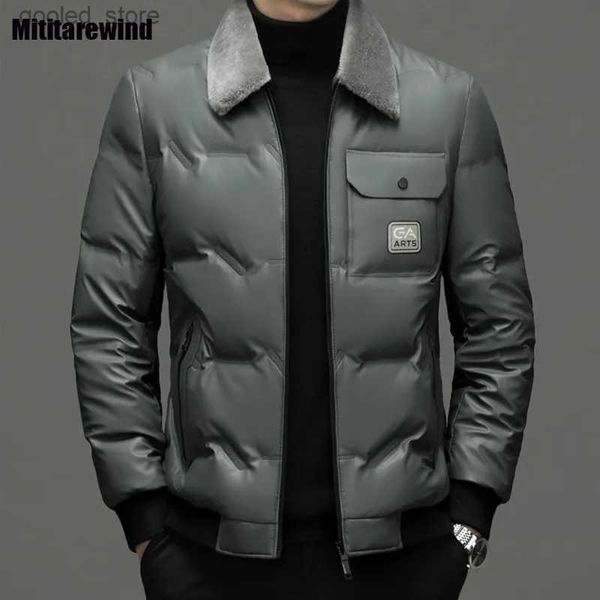 Jaqueta de inverno de parkas para homens para homens Novo colarinho de pele curto casaco casual slim espessado à prova de vento casacos de neve quente da moda coreana q231024