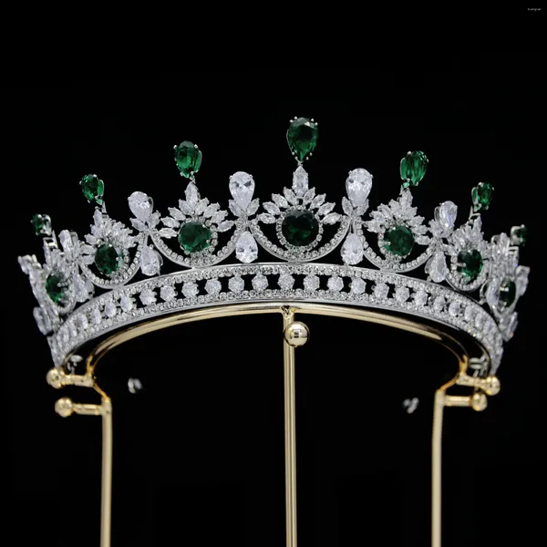 Haarspangen, klassischer Schmuck, elegante grüne Tiaras, handgefertigte Prinzessin-Braut-Zirkon-Hochzeitskrone für Frauen