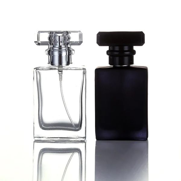 Frasco de perfume de vidro preto e branco de alta qualidade 30ml, atomizador, frasco de perfume transparente, preto, spray, cristal, quadrado transparente