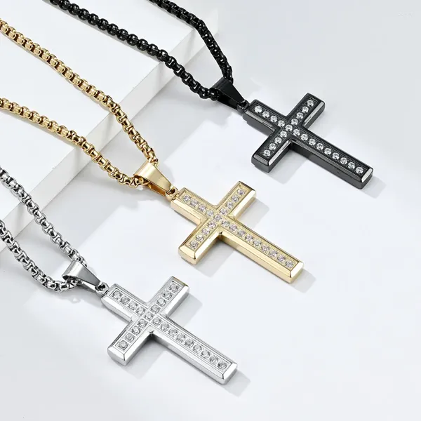 Ожерелья с подвесками, мужские подвески с кубическим цирконом в форме креста, эффектное ожерелье, модные христианские украшения на шее, цепочка из нержавеющей стали, золото, серебро