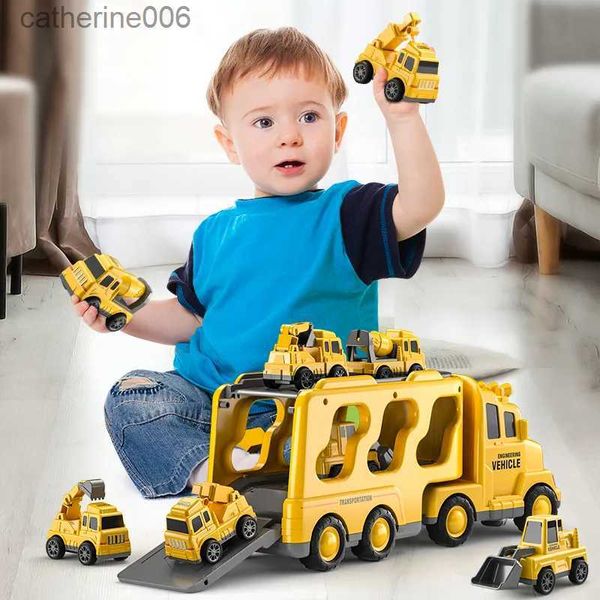 Andere Spielzeuge TEMI Diecast Carrier Truck Spielzeugautos Technische Fahrzeuge Bagger Bulldozer LKW Modellsets Kinder Pädagogische Jungen Für SpielzeugL231024