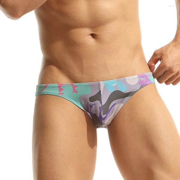 Mutande da uomo slip bikini sexy sollevamento dell'anca biancheria intima stampata taglio alto pantaloni a vita bassa perizoma elastico senza cuciture mutandine da bagno casual estive