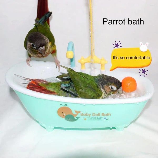 Altre forniture per uccelli Scatola da bagno per pappagalli Giocattolo automatico per vasca da bagno con rubinetto Lavaggio realistico Parrocchetti Budgie Cockatiel Conure