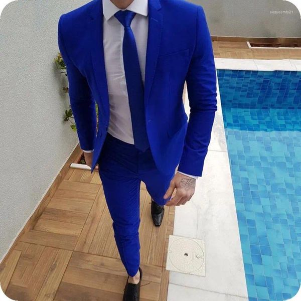 Erkekler Kraliyet Mavi Erkekler Düğün İnce Fit Sıradan İş Damat Giyim Smokin Balo Kostümü Homme 2piece Ceket Pantolon Blazer