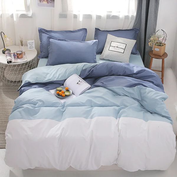 Bettwäsche-Sets, blau, weiß, Set für Jungen und Mädchen, Queen-Size-Bett, einfarbig, reaktiv bedruckt, Einzelbettbezug, Bettlaken, Kissenbezug 231023