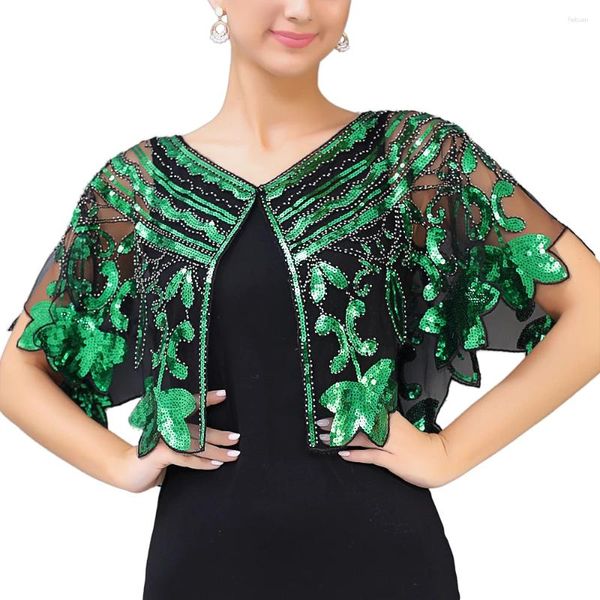 Accanlar 1920'ler Swraps Pullu Boncuklu Akşam Cape See-Through Gelin Bolero Flepper Cover Up Kıyafet