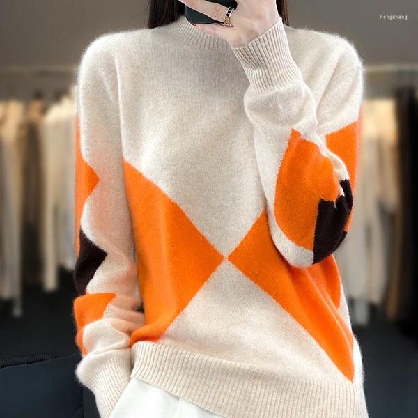 Kadın Sweaters Beliarst Merino Yün Yarı Yüksek Boyun Sweater Örgü Renk Engelleme Külkü Uzun Kollu Sıradan Üst Kıyafetler M-8137