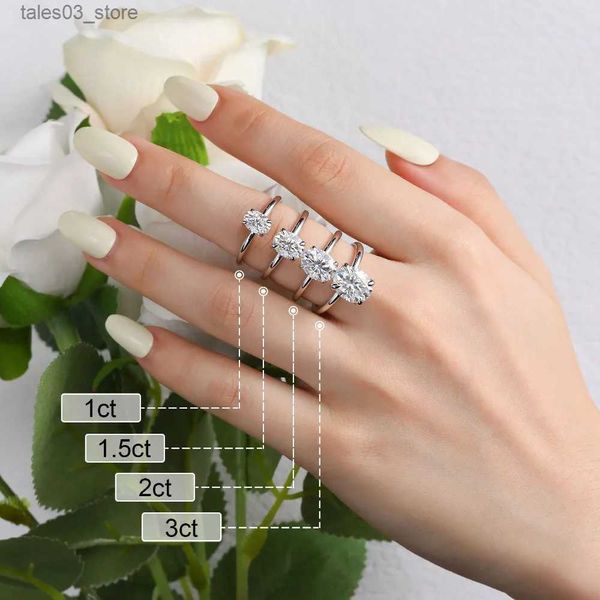 2024 anéis de noivado de casamento para mulheres moissanite solitaire anel esterlina sier 1-3ct oval corte d cor vvsi laboratório diamante bandas jóias q231024