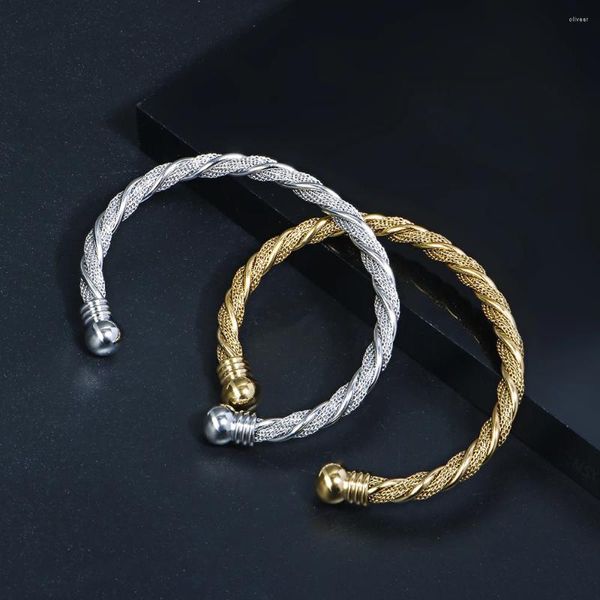 Bangle fio de aço inoxidável trançado para mulheres homens primavera link envoltório aberto bola ajustável pulseira na moda jóias 2023