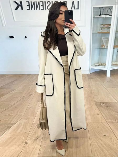 Misturas de lã feminina acolchoado longo trench coat para mulher cinza com cinto ponto aberto casaco moda streetwear jaquetas 2023 231023