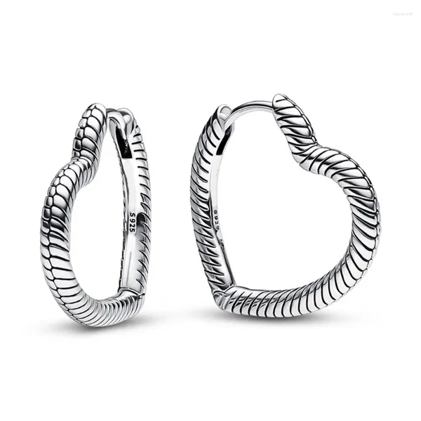 Orecchini a lobo Autentici momenti in argento sterling 925 con ciondolo a forma di cuore, cerchio di moda per regalo da donna, gioielli fai da te