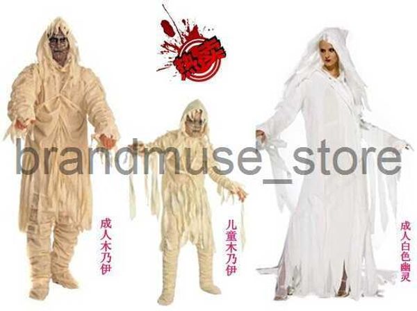 Tema Kostüm Cadılar Bayramı Yetişkin Beyaz Hayalet Giyim Şeytan Giyim Mumya Performans Seti J231024