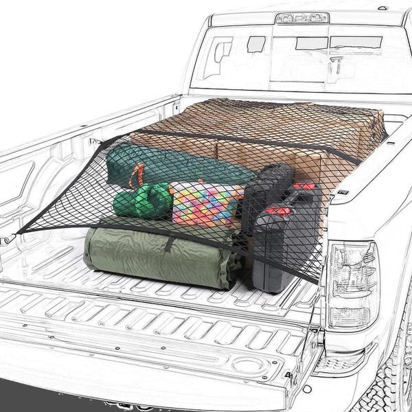 Organizador de carro 110x120cm caminhão cama carga net tronco traseiro com 6 ganchos malha elástica elástica para captador