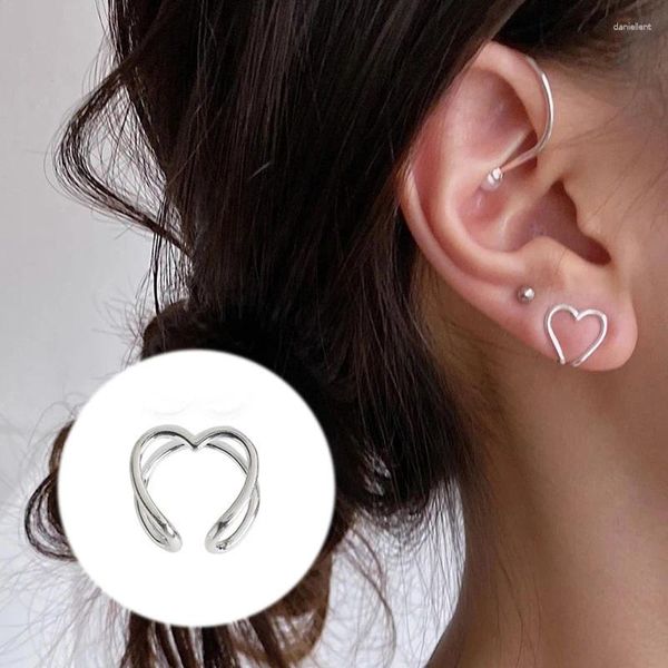 Orecchini con clip dolce in due modi Y2k per ragazze in metallo color argento cuore polsino rotondo senza piercing orecchini Kpop gioielli EF042