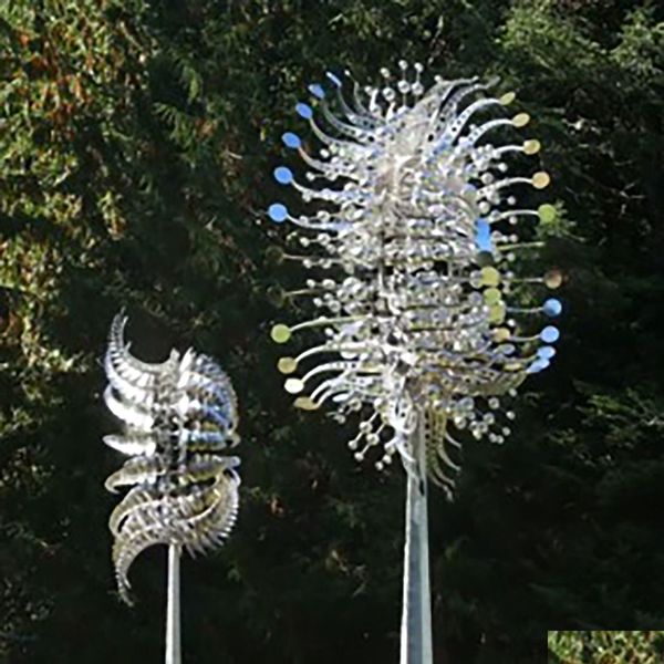 Objetos decorativos estatuetas pátio jardim gramado decoração ao ar livre coletores de vento único mágico moinho de metal cinético girador solar dhj1p