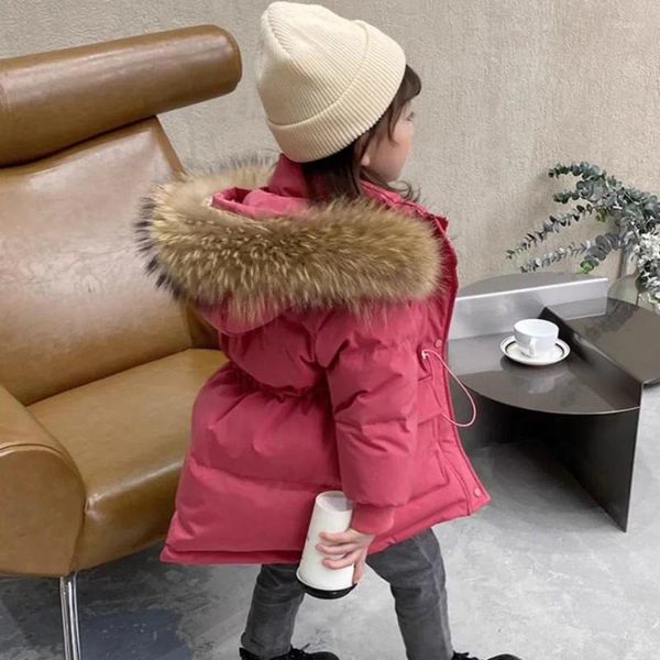 Casaco de inverno para meninas e meninos, jaqueta de inverno com gola de pele real, pato branco, casacos infantis, parka, 2-12 anos, wz1252