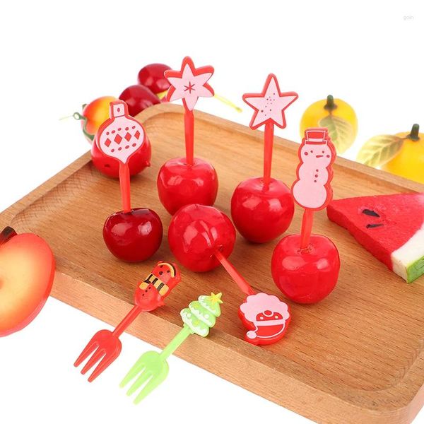 Garfos 8/10 PCS Natal Bento Picks Plástico Fruit Stick Pick Reutilizável Lancheira Palitos Crianças Decoração para Comedores exigentes